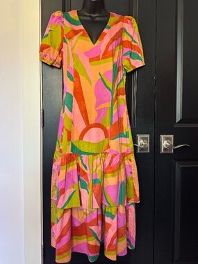 Alden Adair Abstract Print Tiered Midi Dress Size Small